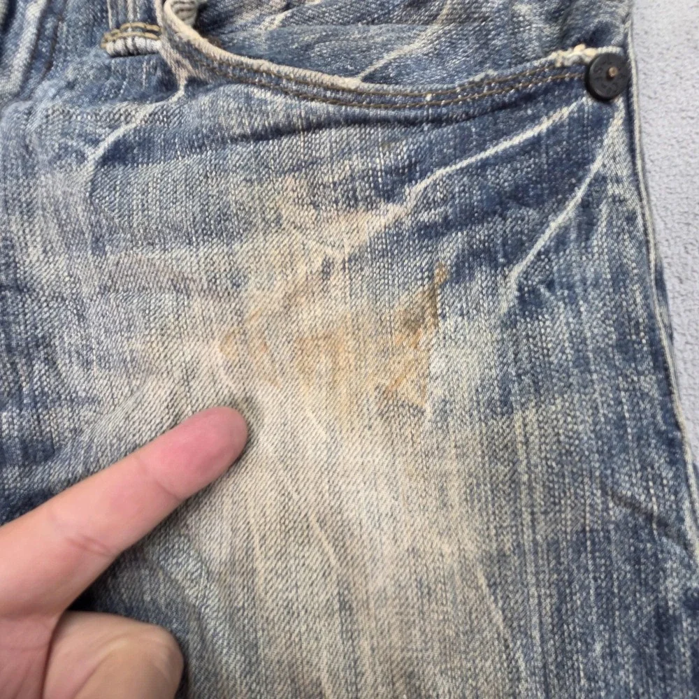 Levis Jeans Mens Blue Slim Straight Thrashed Patched Washed Out Fits 29x32